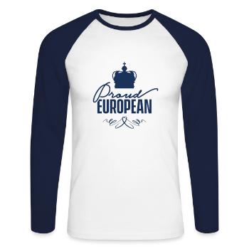 Fier Européen - T-shirt baseball manches longues Homme - blanc/marine - Devant - Nik (191cm)