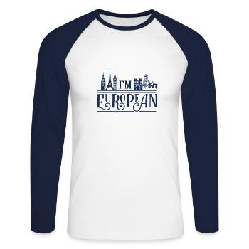 Europe européenne Union européenne Europe UE - T-shirt baseball manches longues Homme - blanc/marine - Devant - Nik (191cm)
