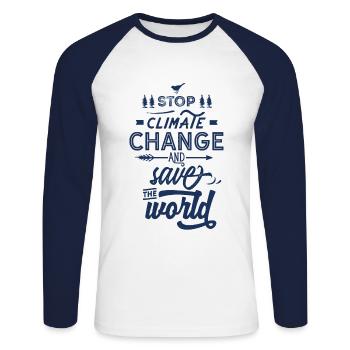 Sauver l’environnement - T-shirt baseball manches longues Homme - blanc/marine - Devant - Nik (191cm)