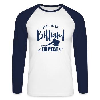Billiard Billiard Billiard Billiard - Unisex Baseballshirt langarm - Weiß/Navy - Vorne - Nik (191cm)
