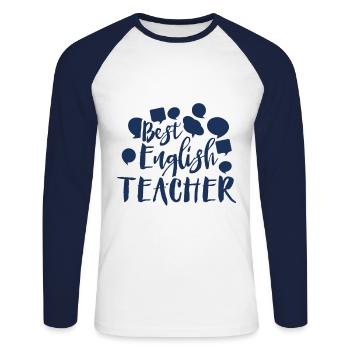 Enseignante - T-shirt baseball manches longues Homme - blanc/marine - Devant - Nik (191cm)