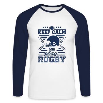 Rugby - Unisex Long Sleeve Baseball T-Shirt - white/navy - Front - Nik (191cm)