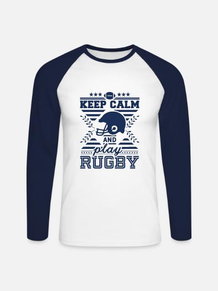 Rugby - T-shirt baseball manches longues Homme - blanc/marine