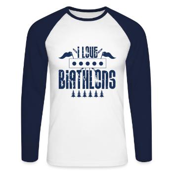 Les athlètes de biathlon - T-shirt baseball manches longues Homme - blanc/marine - Devant - Nik (191cm)