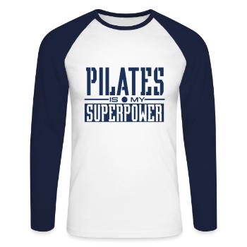 Pilates Trainer - Unisex Long Sleeve Baseball T-Shirt - white/navy - Front - Nik (191cm)