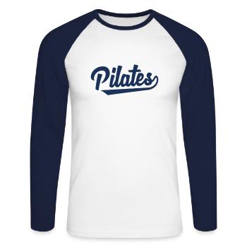 Pilates Fitness - Unisex Baseballshirt langarm - Weiß/Navy - Vorne - Nik (191cm)