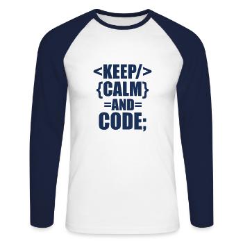 Coding - Unisex Long Sleeve Baseball T-Shirt - white/navy - Front - Nik (191cm)