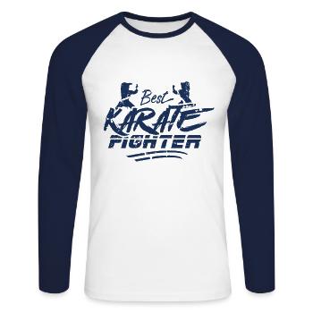 Karate - Unisex Baseballshirt langarm - Weiß/Navy - Vorne - Nik (191cm)