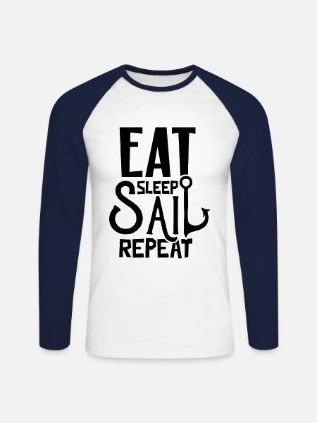 Segelboot - Unisex Baseballshirt langarm - Weiß/Navy