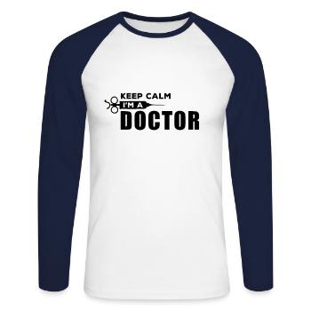 Médecin - T-shirt baseball manches longues Homme - blanc/marine - Devant - Nik (191cm)