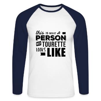Behinderung Tourettes Tourette Tick Syndrom - Unisex Baseballshirt langarm - Weiß/Navy - Vorne - Nik (191cm)