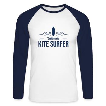 Kitesurfer - Unisex Baseballshirt langarm - Weiß/Navy - Vorne - Nik (191cm)