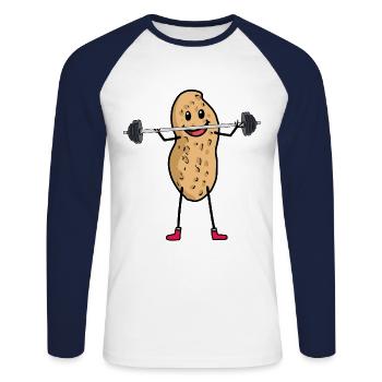 Erdnuss Erdnüsse Bodybuilder Sportler Sport - Unisex Baseballshirt langarm - Weiß/Navy - Vorne - Nik (191cm)