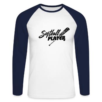 Softball - T-shirt baseball manches longues Homme - blanc/marine - Devant - Nik (191cm)