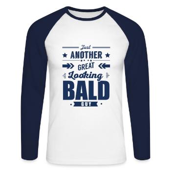Chauve Chauve Pas de cheveux Chauves Pas de poils - T-shirt baseball manches longues Homme - blanc/marine - Devant - Nik (191cm)