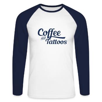 Tatouage - T-shirt baseball manches longues Homme - blanc/marine - Devant - Nik (191cm)