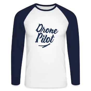 Drohnen - Unisex Baseballshirt langarm - Weiß/Navy - Vorne - Nik (191cm)