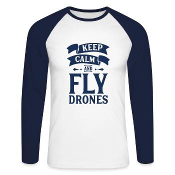 Drohne - Unisex Baseballshirt langarm - Weiß/Navy - Vorne - Nik (191cm)