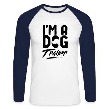 Hundetrainer Hundeschule - Unisex Baseballshirt langarm - Weiß/Navy - Vorne - Nik (191cm)