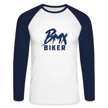 BMX Radfahrer - Unisex Baseballshirt langarm - Weiß/Navy - Vorne - Nik (191cm)