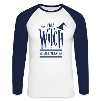 Halloween - T-shirt baseball manches longues Homme - blanc/marine - Devant - Nik (191cm)
