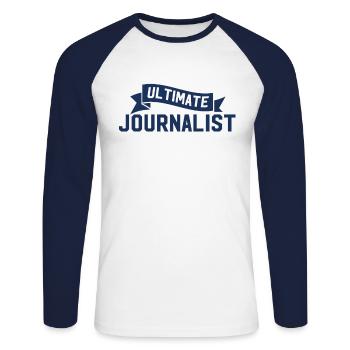 Rédacteur en chef Journaliste Journaliste Réalisateur - T-shirt baseball manches longues Homme - blanc/marine - Devant - Nik (191cm)