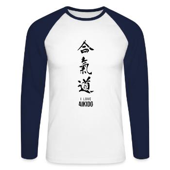 Aikido Aikido Aikido Aikido - Unisex Long Sleeve Baseball T-Shirt - white/navy - Front - Nik (191cm)