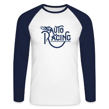 Pilote de course - T-shirt baseball manches longues Homme - blanc/marine - Devant - Nik (191cm)