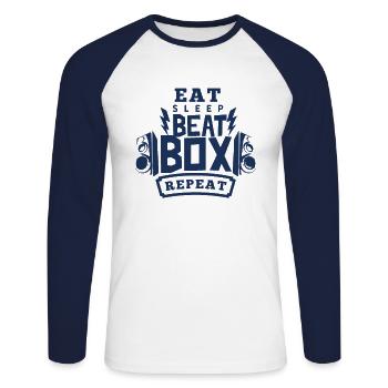 Beatbox - Unisex Long Sleeve Baseball T-Shirt - white/navy - Front - Nik (191cm)