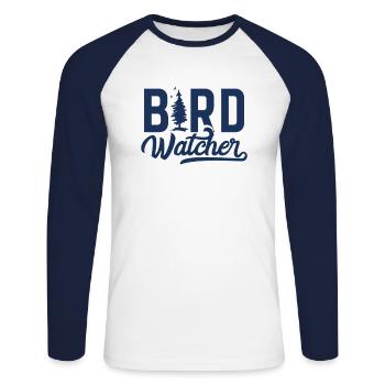 Oiseaux Observer Ornithologue Ornithologie Oiseau - T-shirt baseball manches longues Homme - blanc/marine - Devant - Nik (191cm)