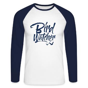 Oiseaux Ornithologue Observer Oiseau Ornithologie - T-shirt baseball manches longues Homme - blanc/marine - Devant - Nik (191cm)