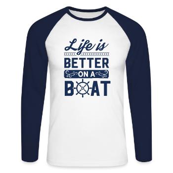 Bootfahren Boot Bootsfahrt Kapitän Besatzung - Unisex Baseballshirt langarm - Weiß/Navy - Vorne - Nik (191cm)