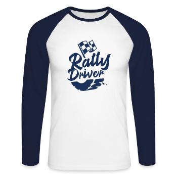 Rallyfahren - Unisex Baseballshirt langarm - Weiß/Navy - Vorne - Nik (191cm)