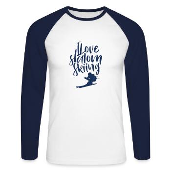 Skieur ski course skieur slalom ski ski slalom - T-shirt baseball manches longues Homme - blanc/marine - Devant - Nik (191cm)