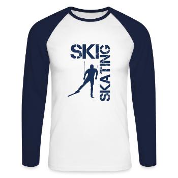 Ski Skating Langlauf Skater Skier Skifahren Sport - Unisex Baseballshirt langarm - Weiß/Navy - Vorne - Nik (191cm)