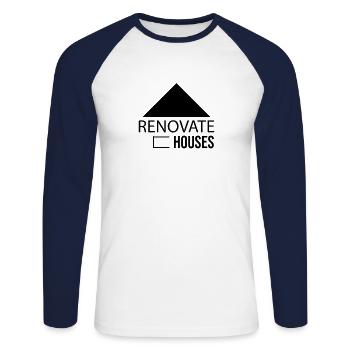 Rénovation de maison - T-shirt baseball manches longues Homme - blanc/marine - Devant - Nik (191cm)