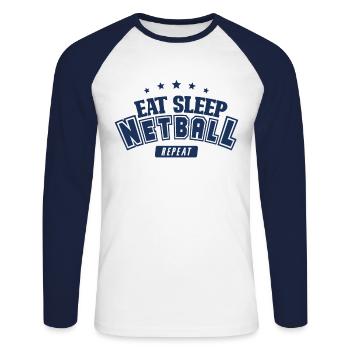netball - Unisex Long Sleeve Baseball T-Shirt - white/navy - Front - Nik (191cm)
