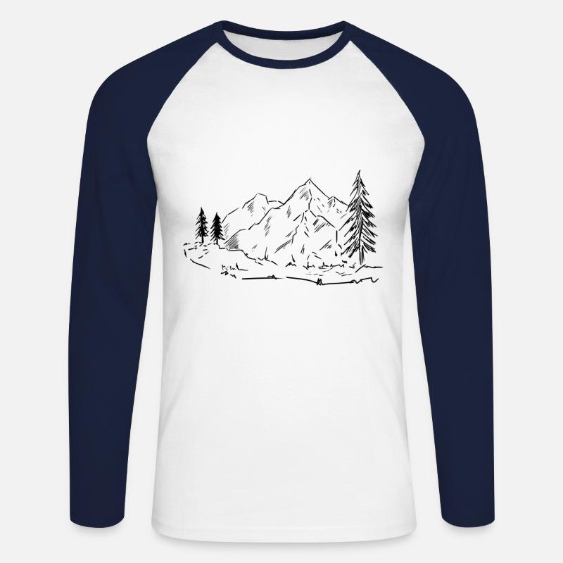Berge Baum Wanderweg - Unisex Baseballshirt langarm - Weiß/Navy
