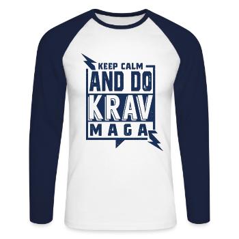 Krav Maga - Unisex Baseballshirt langarm - Weiß/Navy - Vorne - Nik (191cm)