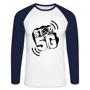 Stop 5G - Unisex Baseballshirt langarm - Weiß/Navy - Vorne - Nik (191cm)