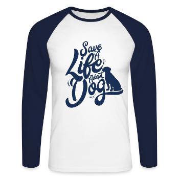 Chiens de rue chiens de sauvetage - T-shirt baseball manches longues Homme - blanc/marine - Devant - Nik (191cm)