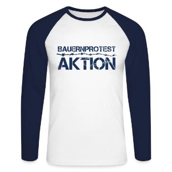 Bauernprotest Landwirt Demonstration Bauer Protest - Unisex Baseballshirt langarm - Weiß/Navy - Vorne - Nik (191cm)