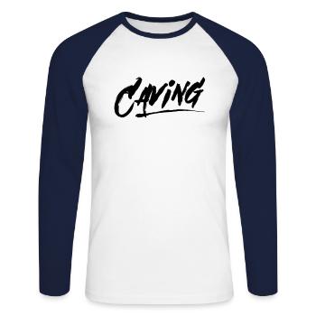 caving - Unisex Long Sleeve Baseball T-Shirt - white/navy - Front - Nik (191cm)