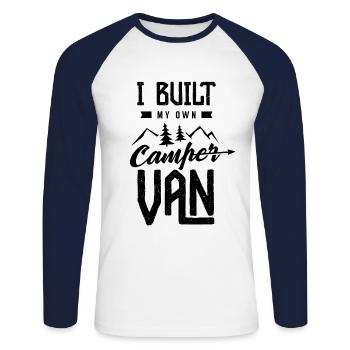 Équipe Auto construction Campervan auto-construit camping-car - T-shirt baseball manches longues Homme - blanc/marine - Devant - Nik (191cm)