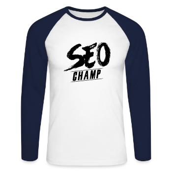 SEO Champion - Unisex Baseballshirt langarm - Weiß/Navy - Vorne - Nik (191cm)