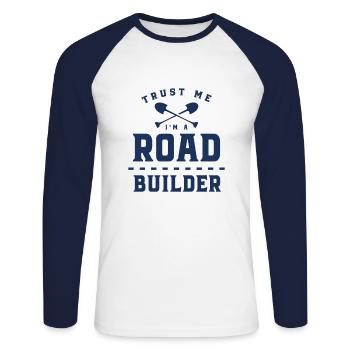 Road builders - Unisex Long Sleeve Baseball T-Shirt - white/navy - Front - Nik (191cm)