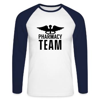 Équipe de pharmacie - T-shirt baseball manches longues Homme - blanc/marine - Devant - Nik (191cm)