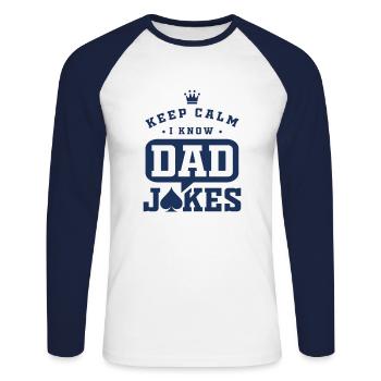 Dad Jokes - Unisex Baseballshirt langarm - Weiß/Navy - Vorne - Nik (191cm)