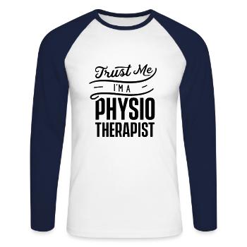 Team physio physiotherapist physiotherapy practice - Unisex Long Sleeve Baseball T-Shirt - white/navy - Front - Nik (191cm)