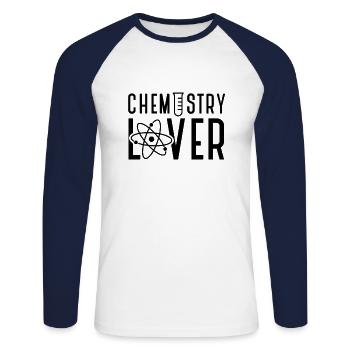 Team Chemie Wissenschaftler Chemiker Chemikerin - T-shirt baseball manches longues Homme - blanc/marine - Devant - Nik (191cm)
